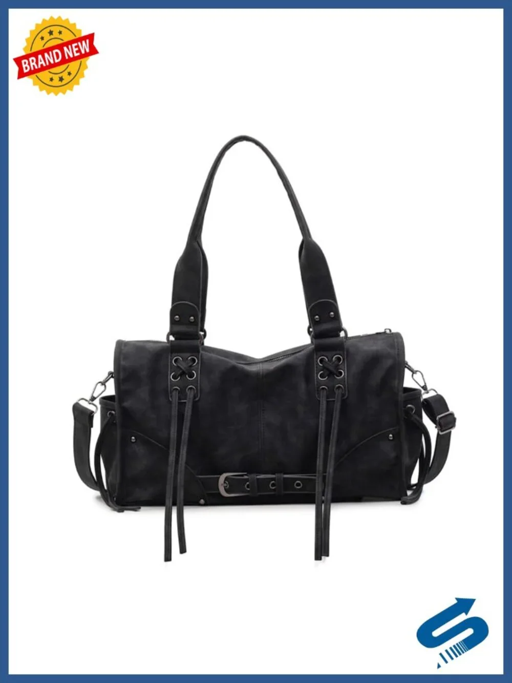 Vintage PU Leather Tote Bag - Retro Barrel Satchel with Lace-Up Accents, Travel